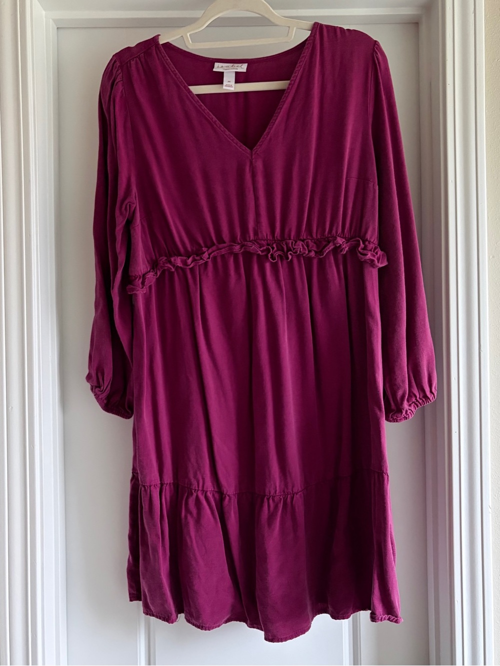 Magenta V-Neck Ruffle Dress